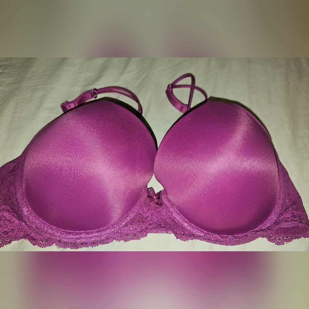 Modern Movement Bombshell Push Up Bra Size 34C Solid Satin Purple